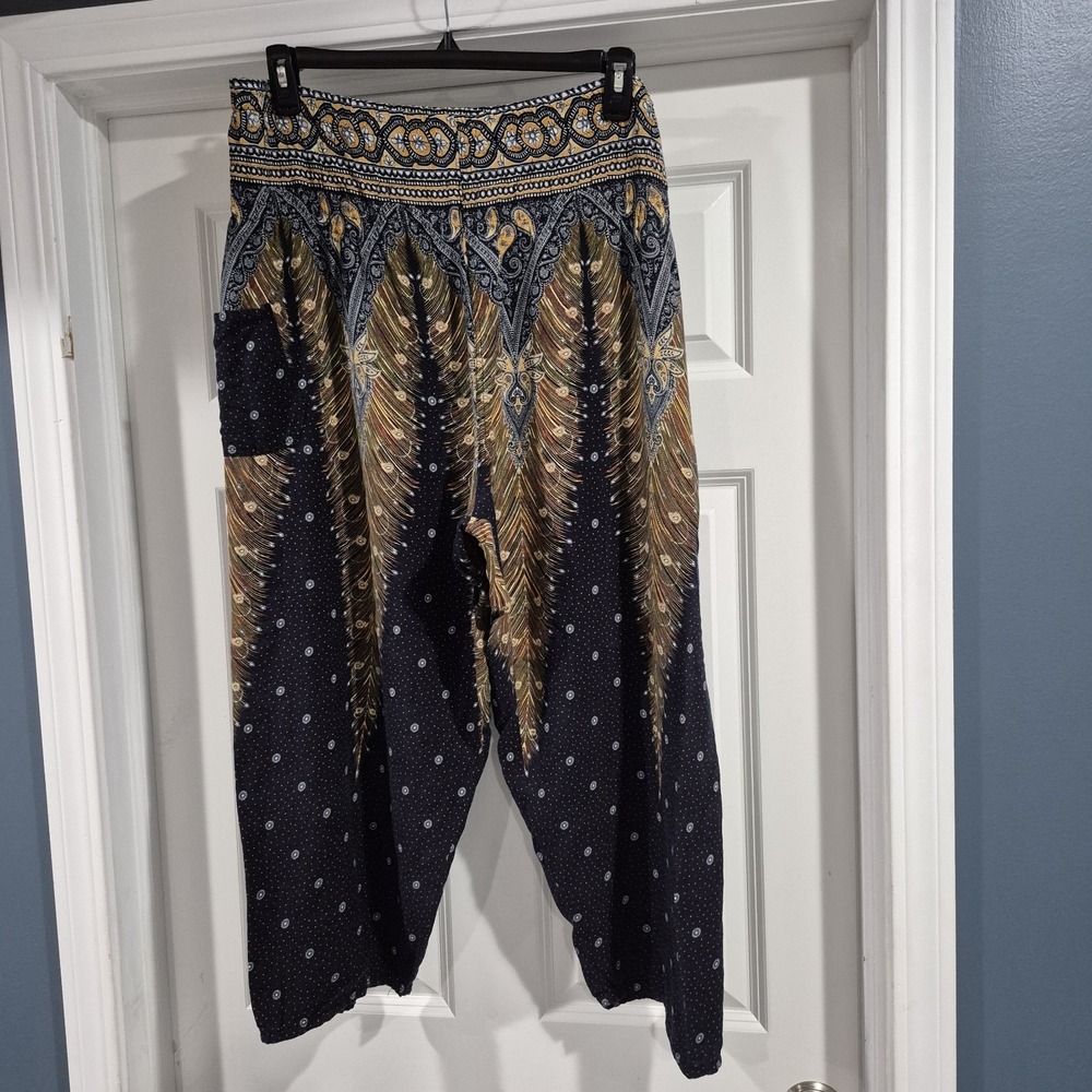 Lofbaz Harem Yoga Pant Womens 4XL Peacock Paisley Cropped Hippie Artsy Boho